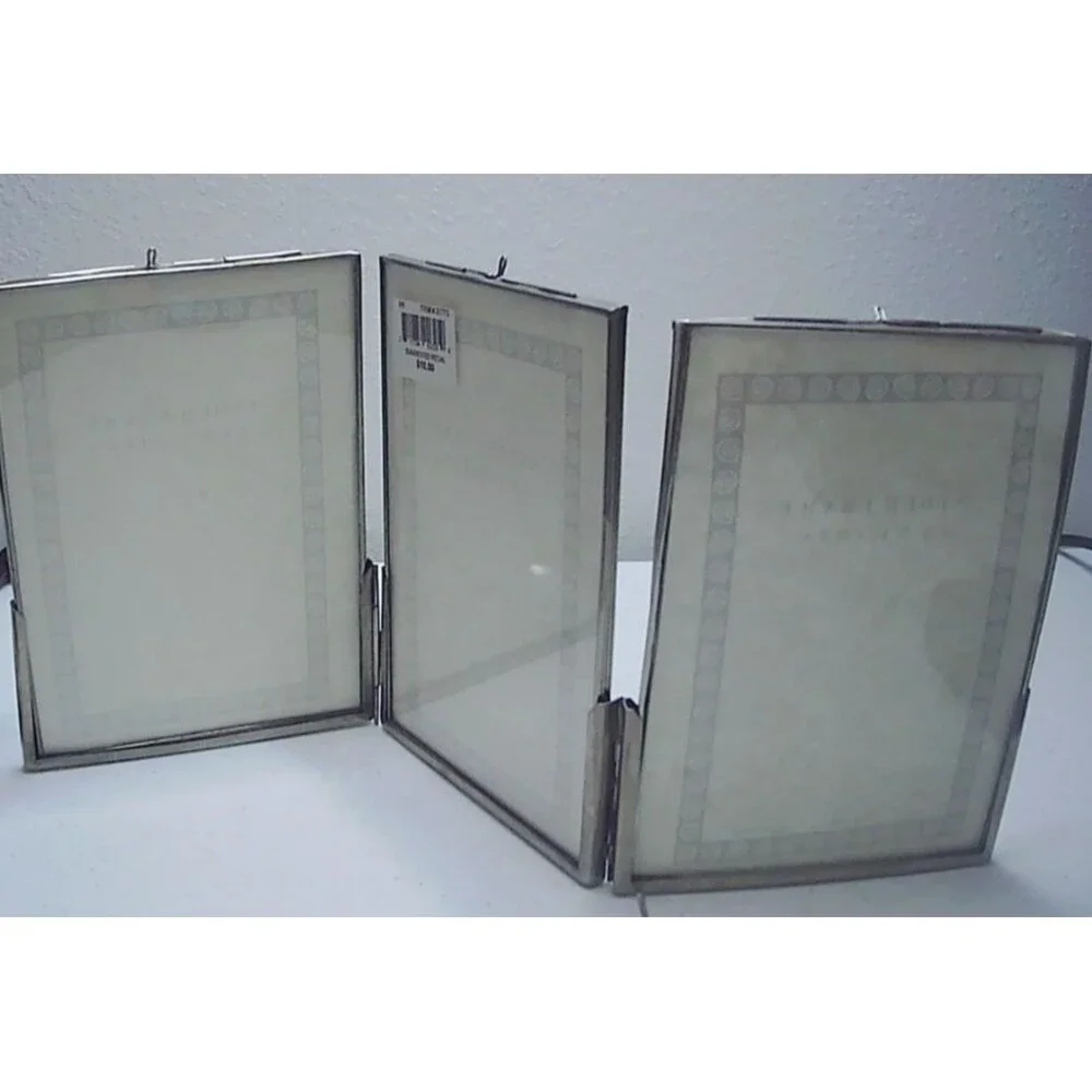 Vtg Silver Tone Trifold Frame, India 5x7 NOS